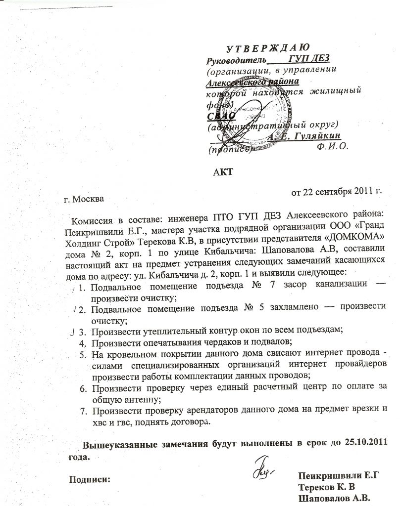Акт проверки чердачных помещений образец
